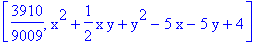 [3910/9009, x^2+1/2*x*y+y^2-5*x-5*y+4]